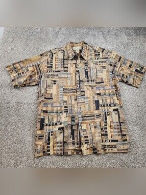 TORI RICHARD LAWN SHIRT MENS L HONOLULU HAWAIIAN USA MADE TAN COTTON